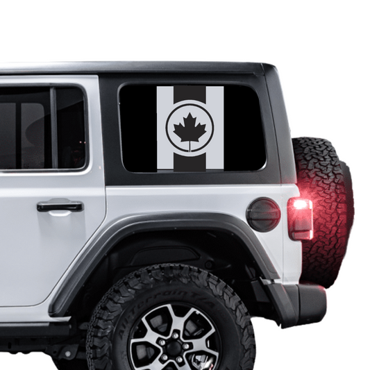 Rear Side Window Canada Flag – Circle Leaf (Cut Avery Vinyl) for Wrangler jl/jlu/jk/jku/4xe – HARDTOP ONLY (Pair)