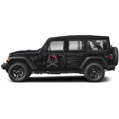 Bow Cat Crossbones + Speed Lines Side Decal Kit – Cut Avery Vinyl – Choose Primary & Ribbon Colors – Wrangler JL/JLU/JK/JKU/4xe & Gladiator JT