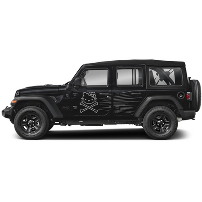 Bow Cat Crossbones + Speed Lines Side Decal Kit – Cut Avery Vinyl – Choose Primary & Ribbon Colors – Wrangler JL/JLU/JK/JKU/4xe & Gladiator JT