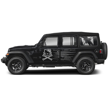 Bow Cat Crossbones + Speed Lines Side Decal Kit – Cut Avery Vinyl – Choose Primary & Ribbon Colors – Wrangler JL/JLU/JK/JKU/4xe & Gladiator JT