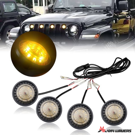 4x4wavers Grille Light Inserts Kit (4 Led Lights) Waterproof with Fuse, Amber Light with Black Smoke Housing - 4X4 WAVERS