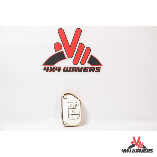 4x4wavers Key FOB Full Protection Heavy Duty TPU Golden Case, White with Gold Edges - 4X4 WAVERS