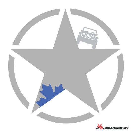 4x4wavers Canada Jeep Star Logo Sticker Decal Decoration for Side Door and Hood (2 Decals) - Offroad in Canada Style (Blue Canada on Gray) - 4X4 WAVERS