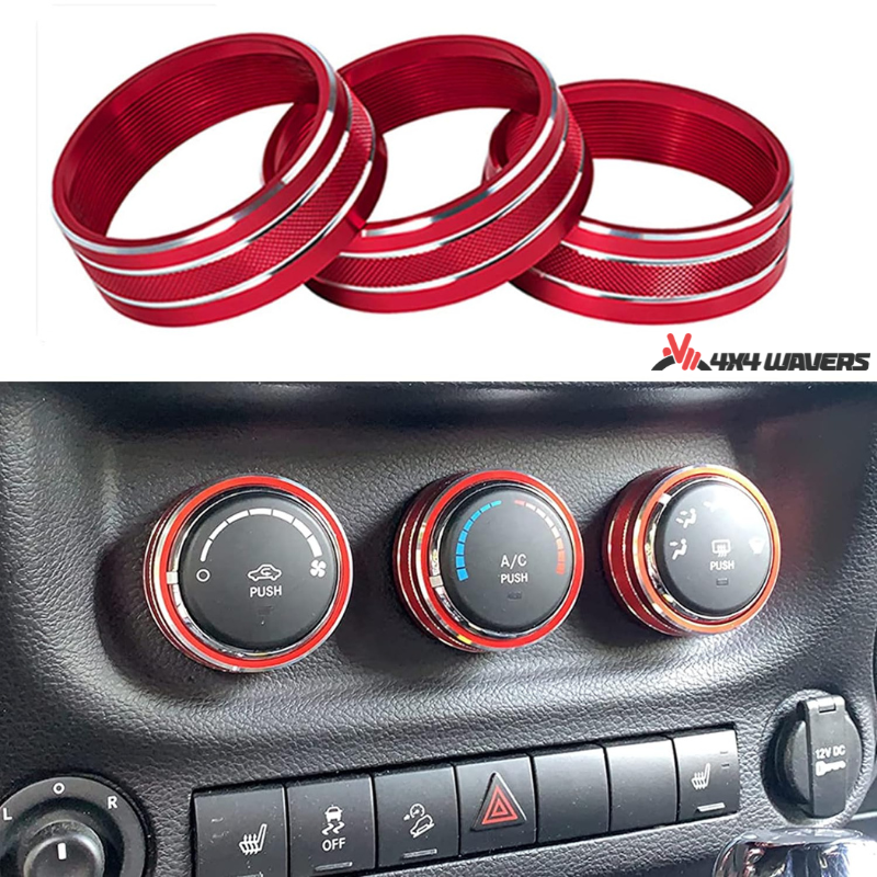 4x4wavers Dashboard Aluminum Air Conditioner Switch Knob Ring Trim Cover (Red) - 4X4 WAVERS