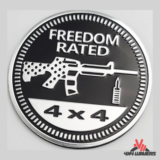 4x4wavers Offroad 4X4 Rated Aluminum Badge Decal, 4X4 3D Emblem - Freedom Sniper Rated Style Design - 4X4 WAVERS