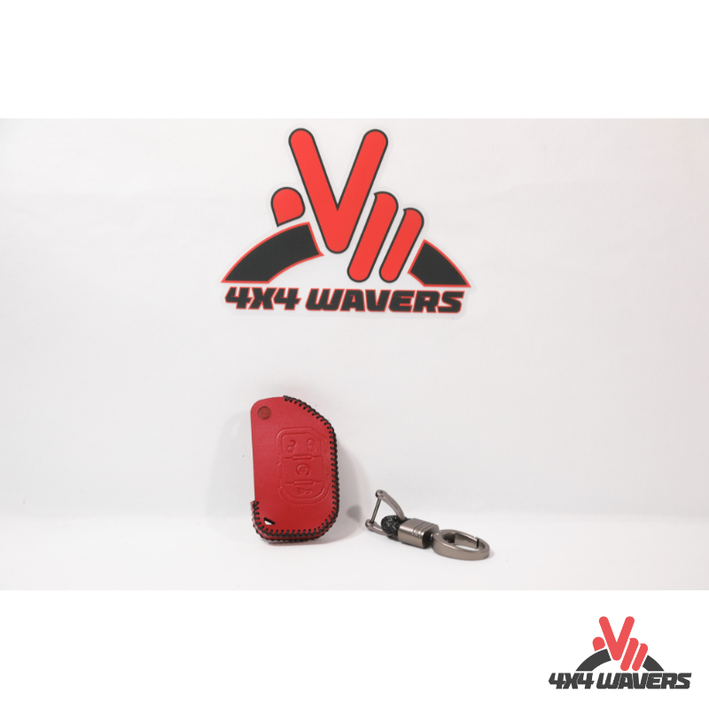 4x4wavers Key FOB Full Protection Genuine Leather Case with Luxurious Key Chain, Red Leather with Black liners - 4X4 WAVERS