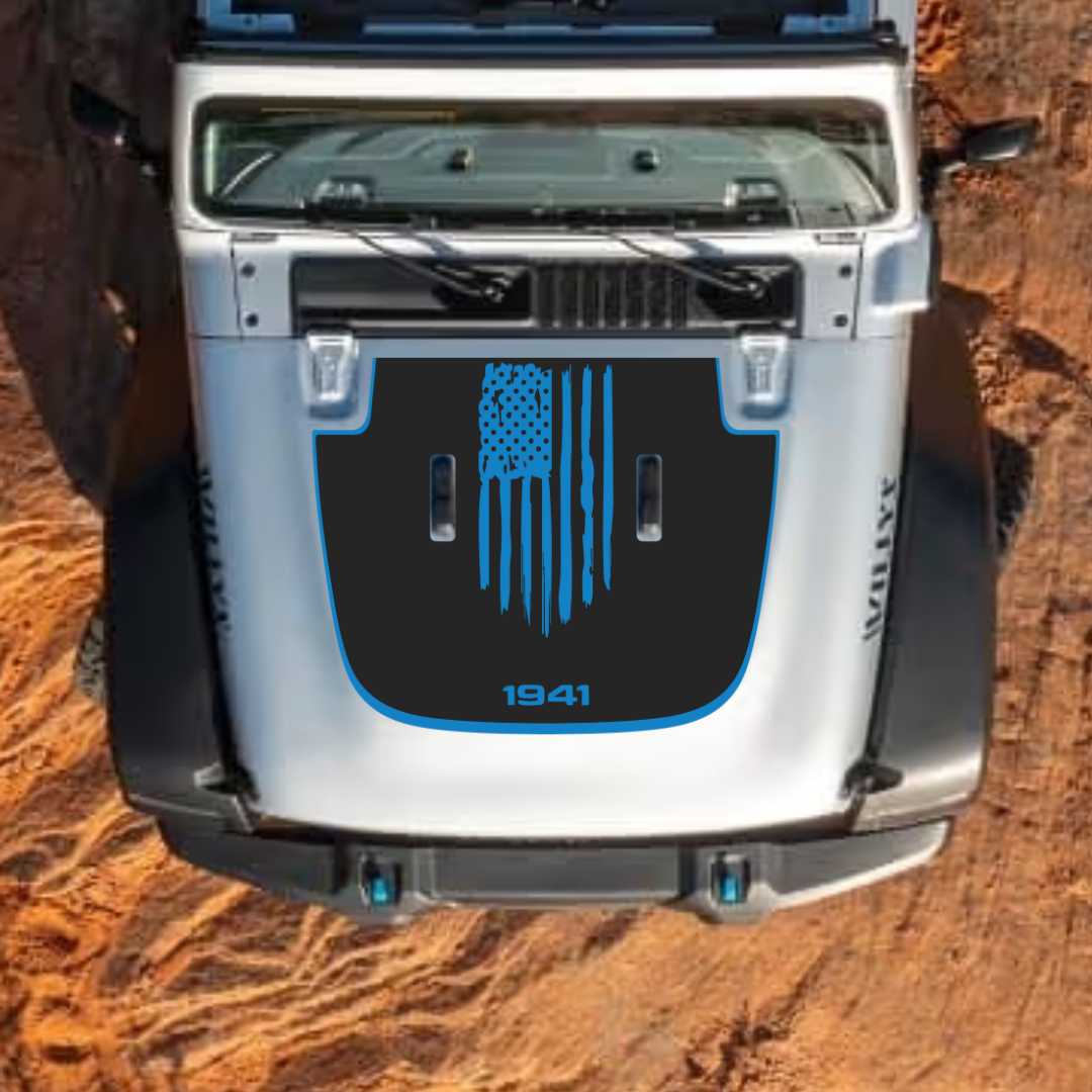 CARCODE Hood Decal/Sticker - America 1941 Style Kit – for JL/JLU/JT/4XE Sahara Hood – Made in Canada - 4X4 WAVERS