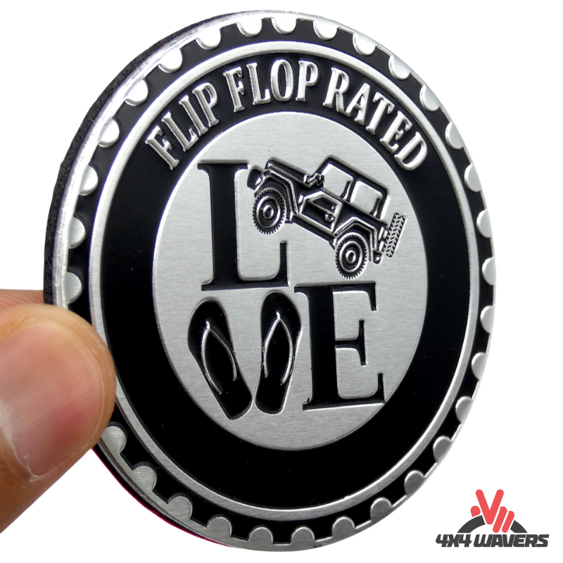 4x4wavers Offroad 4X4 Rated Aluminum Badge Decal, 4X4 3D Emblem - Flip Flop Love Rated Style Design - 4X4 WAVERS