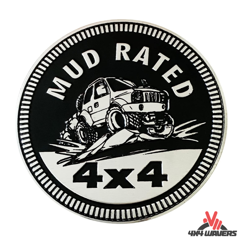 4x4wavers Offroad 4X4 Rated Aluminum Badge Decal, 4X4 3D Emblem - Mud Rated Style Design - 4X4 WAVERS