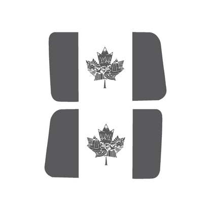 Canada Rear Side Window Flag Decal (Collage Maple Leaf) for Wrangler JL/JLU/JK/JKU/4xe – HARDTOP ONLY – Black/Grey – 3M Printed + Matte Lam