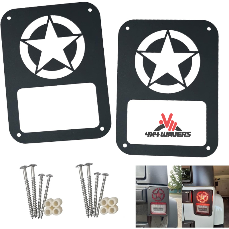 4x4wavers Taillight Aluminum Cover - Jeep Star Logo - 4X4 WAVERS