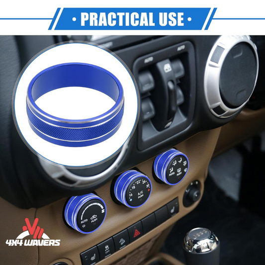 4x4wavers Dashboard Aluminum Air Conditioner Switch Knob Ring Trim Cover (Blue) - 4X4 WAVERS