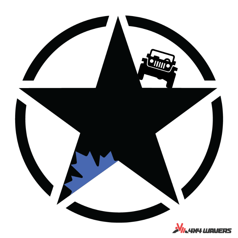 4x4wavers Canada Jeep Star Logo Sticker Decal Decoration for Side Door and Hood (2 Decals) - Offroad in Canada Style (Blue Canada on Black) - 4X4 WAVERS