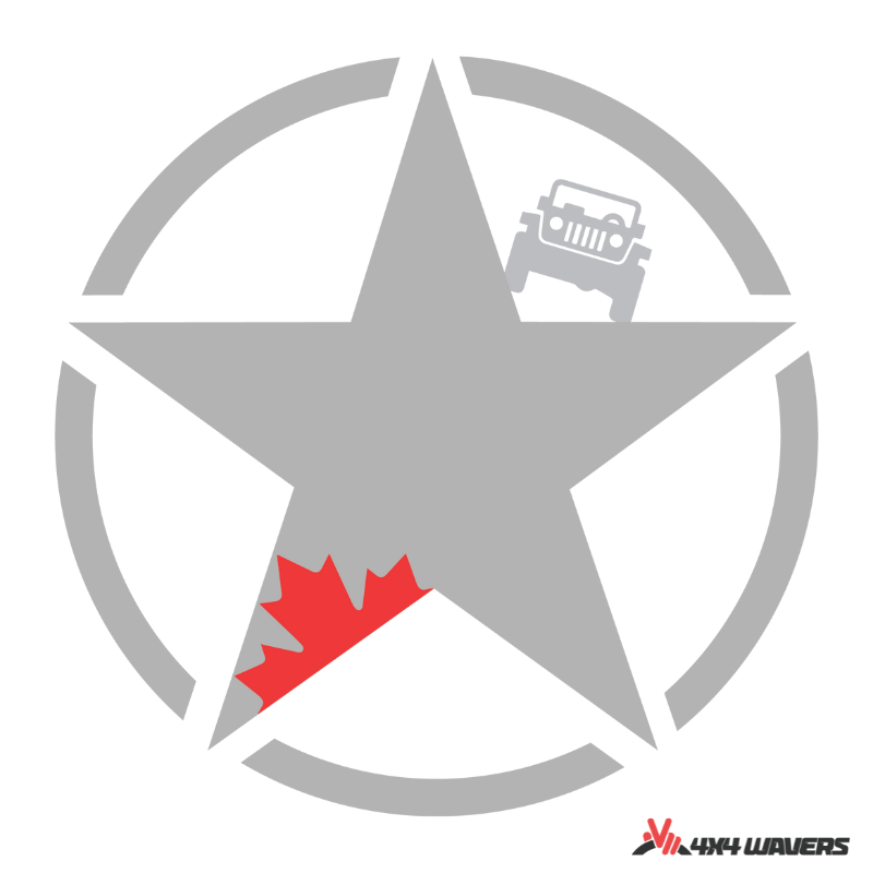 4x4wavers Canada Jeep Star Logo Sticker Decal Decoration for Side Door and Hood (2 Decals) - Offroad in Canada Style (Red Canada on Gray) - 4X4 WAVERS