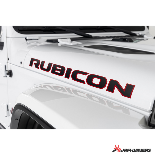 4x4wavers Rubicon Sticker Decal Decoration for Hood Sides - Red Color (2 Decals) - same position of Original Rubicon Decal - 4X4 WAVERS