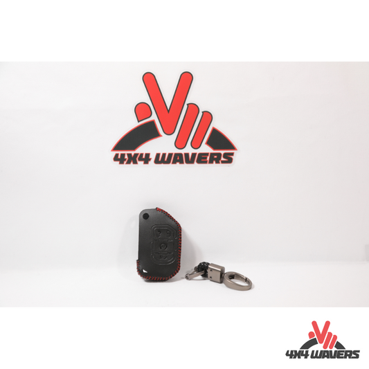 4x4wavers Key FOB Full Protection Genuine Leather Case with Luxurious Key Chain, Black Leather with Red liners - 4X4 WAVERS