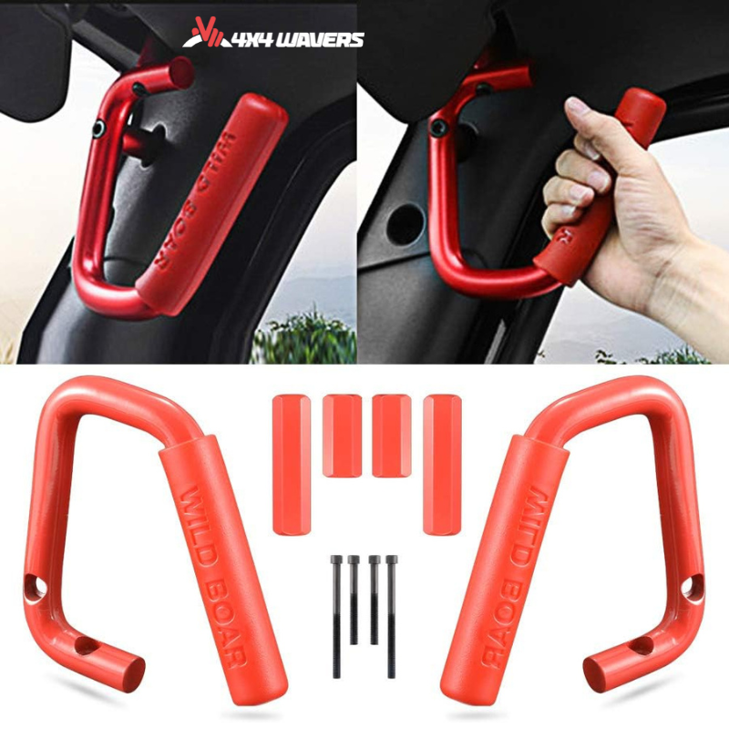 4x4wavers Metal Front Grab Handle Kit (Red Color) - 4X4 WAVERS