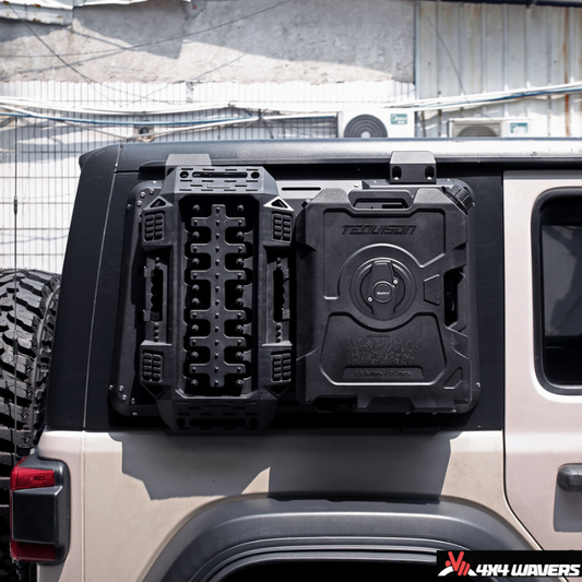 4x4wavers Rear Side Window Expansion Multifunction Panel Kit with Gas Tank and Offroad Traction Board (Black Color) - 4X4 WAVERS