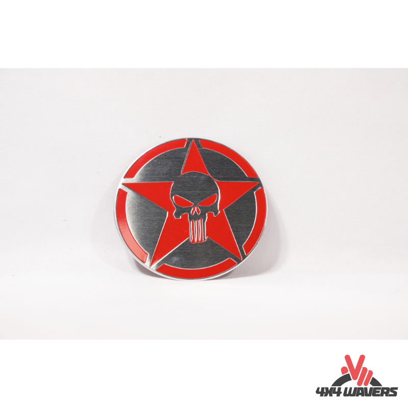 4x4wavers Offroad 4X4 Rated Aluminum Badge Decal, 4X4 3D Emblem - Skull Star Rated Style Red Design - 4X4 WAVERS