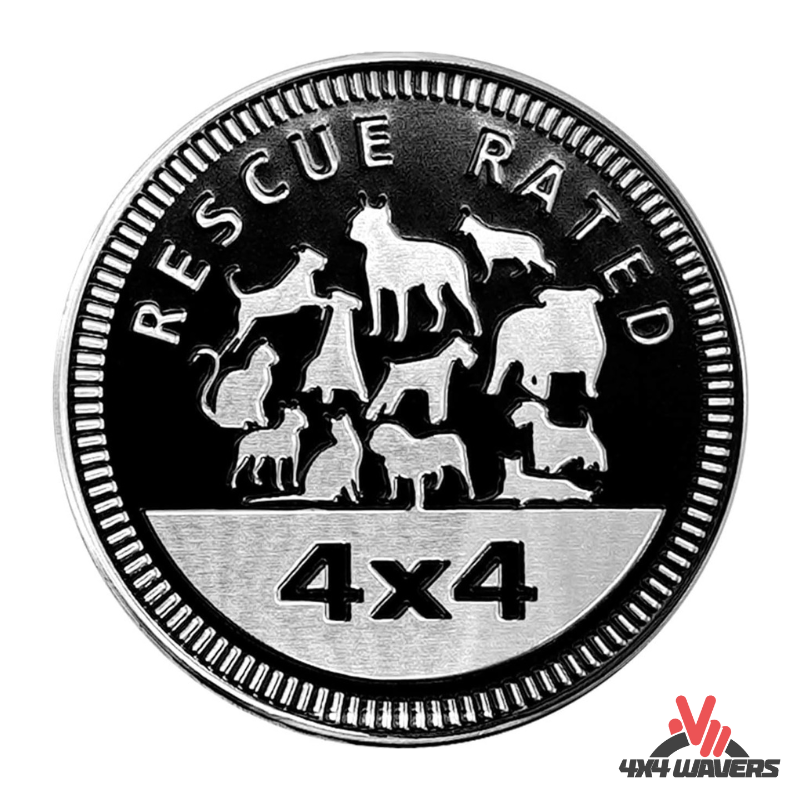 4x4wavers Offroad 4X4 Rated Aluminum Badge Decal, 4X4 3D Emblem - Rescue Rated Style Design - 4X4 WAVERS