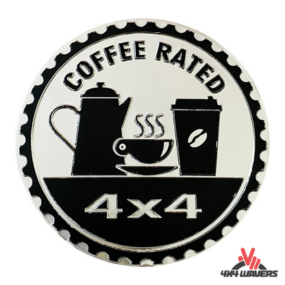 4x4wavers Offroad 4X4 Rated Aluminum Badge Decal, 4X4 3D Emblem - Coffee Rated Style Design - 4X4 WAVERS