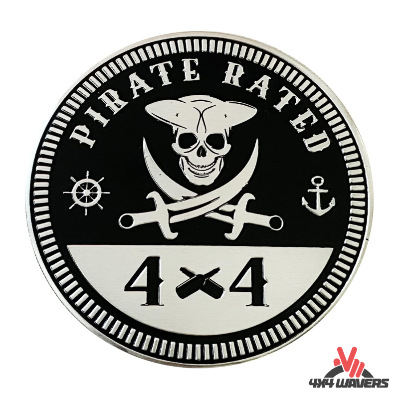 4x4wavers Offroad 4X4 Rated Aluminum Badge Decal, 4X4 3D Emblem - Pirate Rated Style Design - 4X4 WAVERS