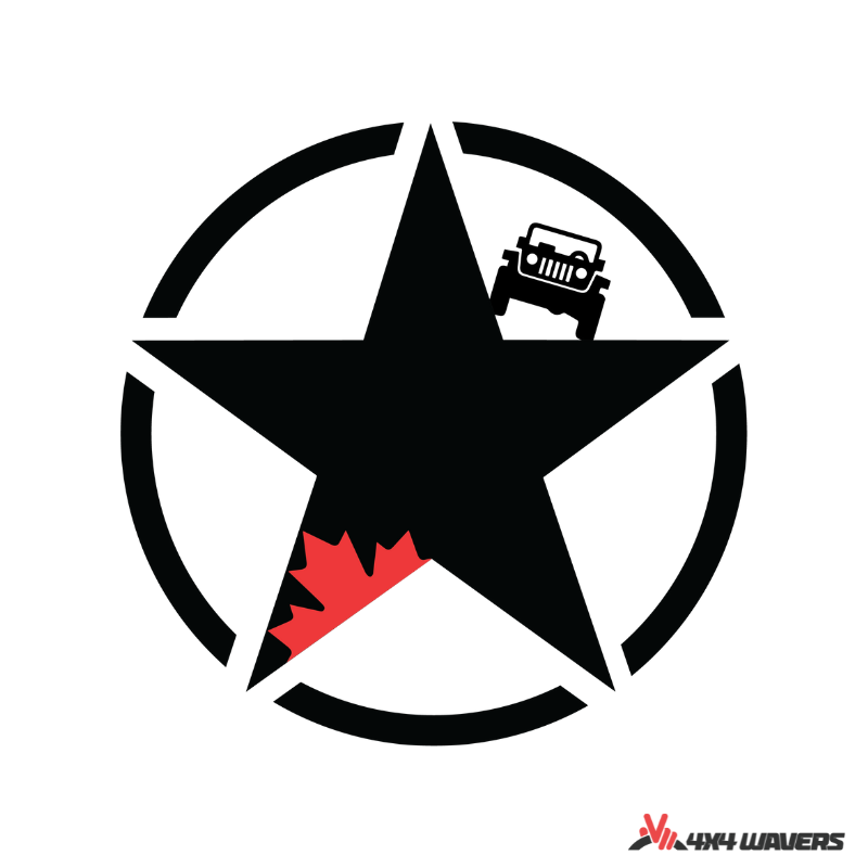 4x4wavers Canada Jeep Star Logo Sticker Decal Decoration for Side Door and Hood (2 Decals) - Offroad in Canada Style (Red Canada on Black) - 4X4 WAVERS