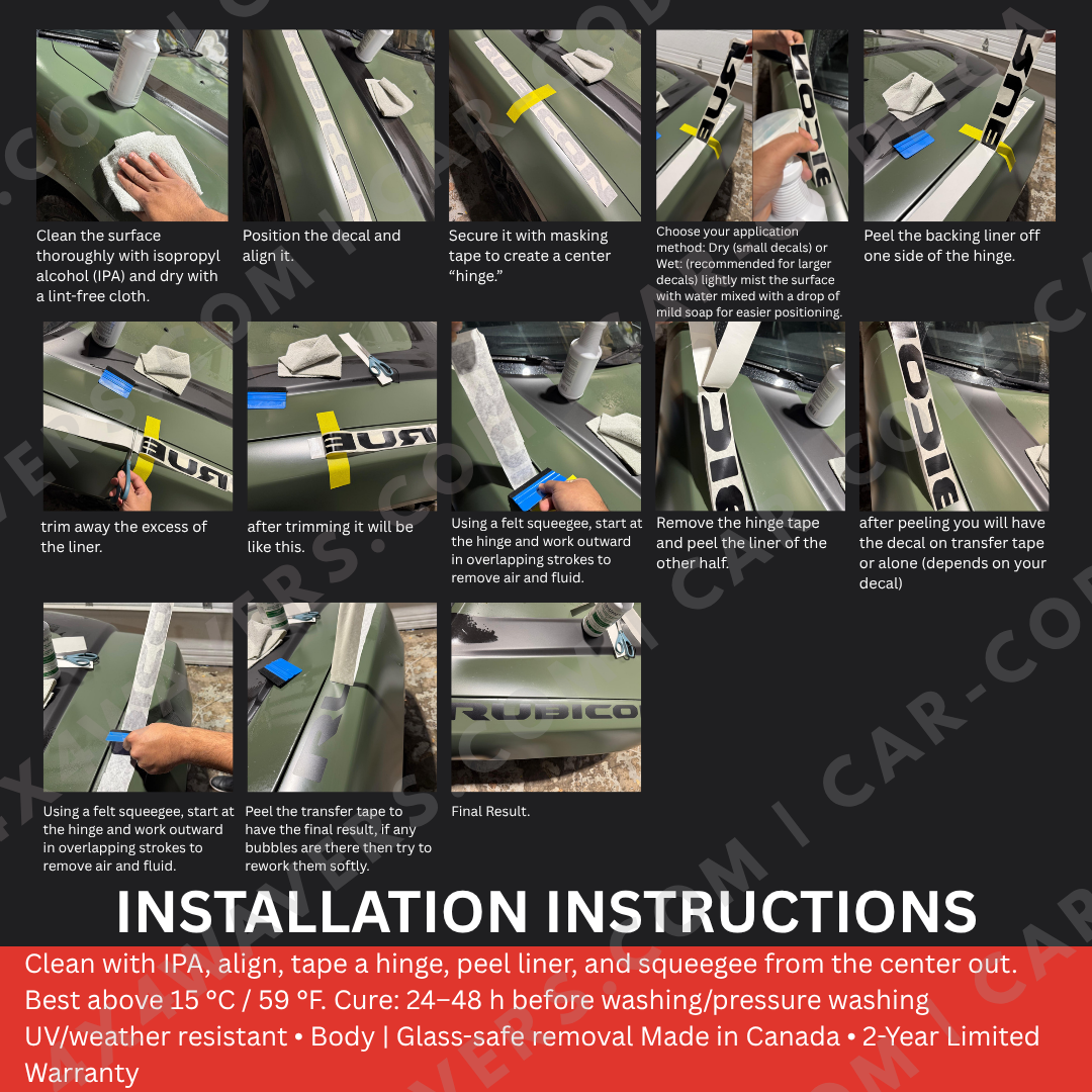 CARCODE Hood Decal/Sticker - Canada 1941 Kit - for Jeep Wrangler JL/JLU/JT/4xe Sahara/Sport/Willys - Made in Canada - 4X4 WAVERS