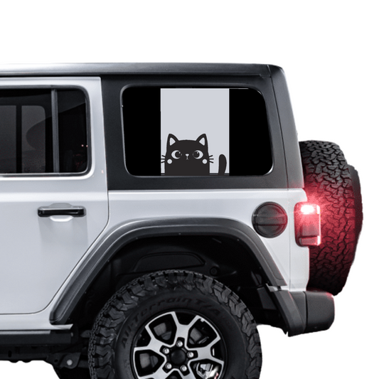 Rear Side Window Peeking Cat – Matte Black (Cut Avery Vinyl) for Wrangler jl/jlu/jk/jku/4xe – HARDTOP ONLY (Pair)