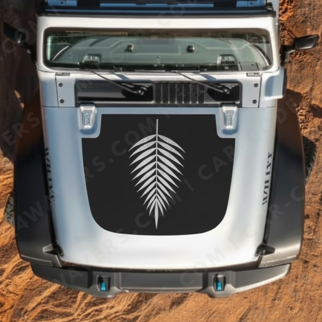 CARCODE Hood Panel Decal/Sticker - Silver Fern Style - Classic Satin Black or Pride Rainbow - For Wrangler JL/JK/JT – Made in Canada - 4X4 WAVERS