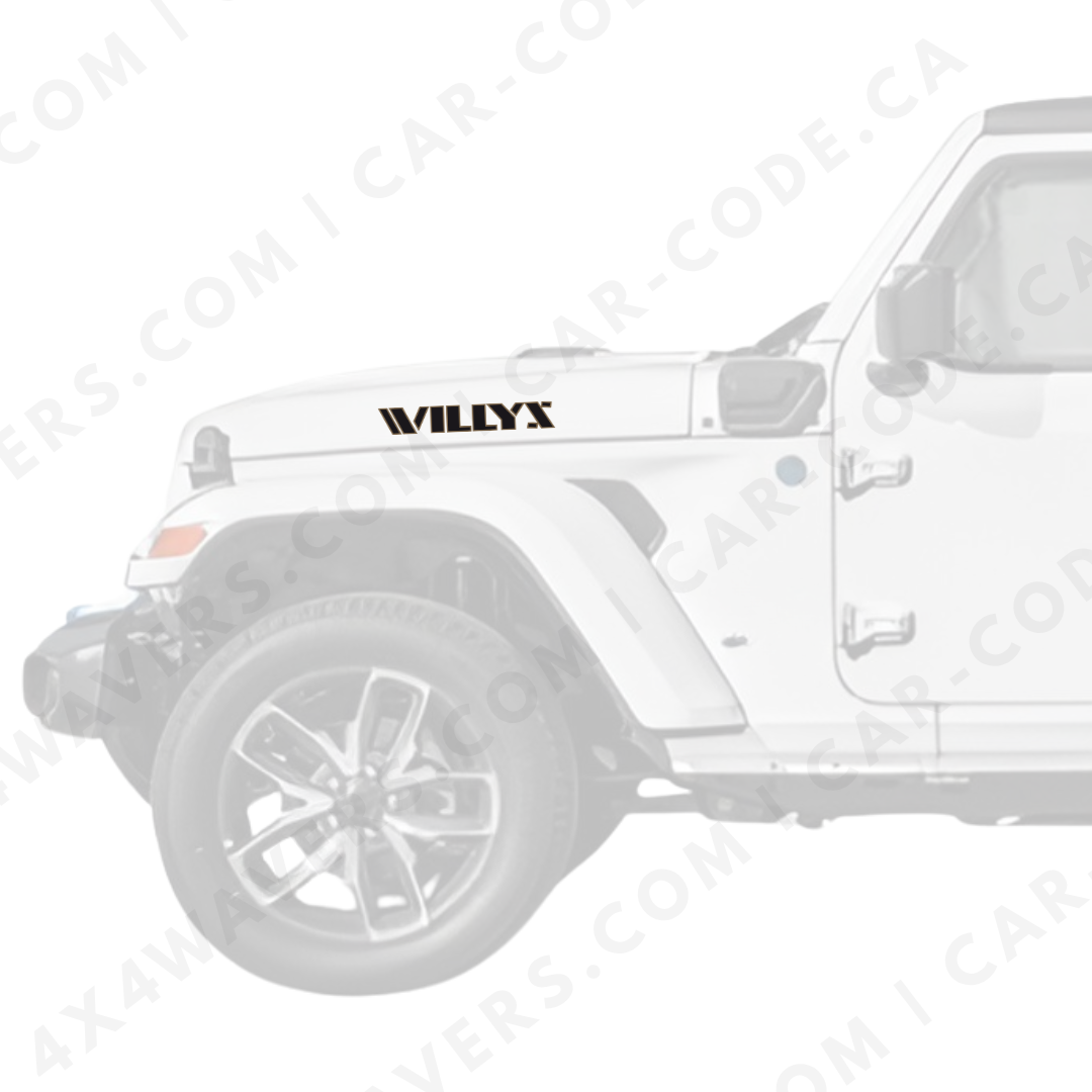 4x4wavers Willys Style Decal Sticker Kit for Hood Sides – Vinyl Car Decals for Jeep Wrangler Models – 2x Willys Decals – Made in Canada - 4X4 WAVERS