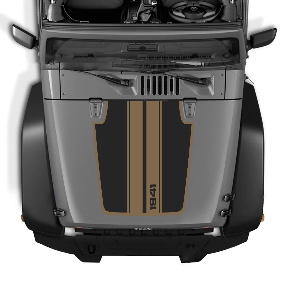 Kit d'autocollants 4x4wavers pour capot JK STRIPE style 1941 – Autocollants en vinyle pour modèles Jeep Wrangler – Fabriqué au Canada