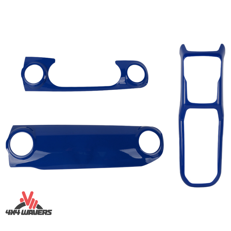 4x4wavers Interior Center Console Dashboard Panel Covers Kit (3 Parts) Blue - 4X4 WAVERS