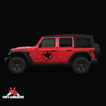 4x4wavers Canada Jeep Star Logo Sticker Decal Decoration for Side Door and Hood (2 Decals) - Offroad in Canada Style (Red Canada on Black) - 4X4 WAVERS