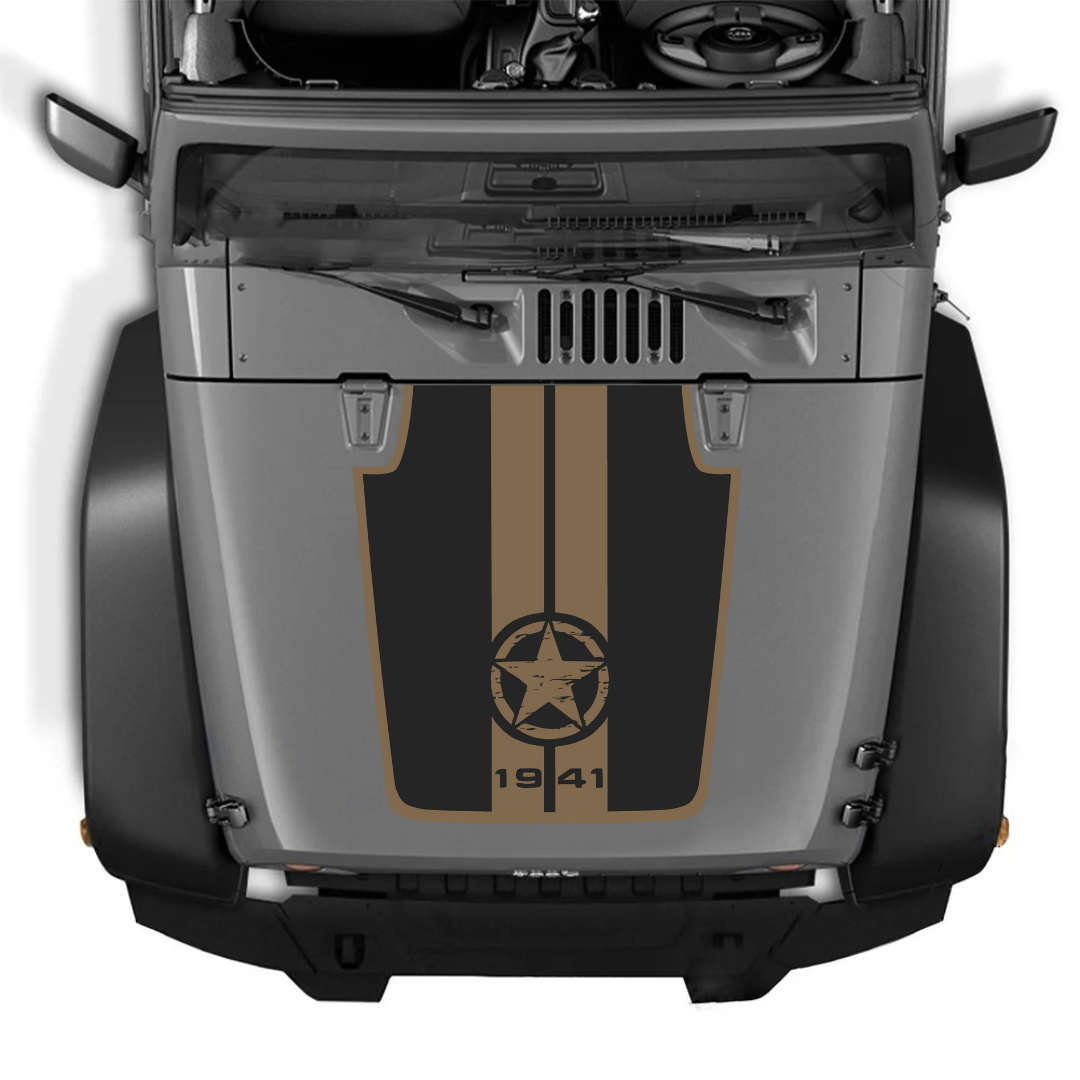 Kit d'autocollants 4x4wavers pour capot JK Étoile style 1941 – Autocollants en vinyle pour modèles Jeep Wrangler – Fabriqué au Canada