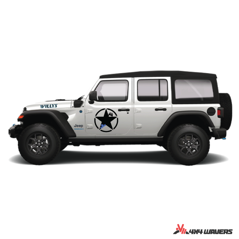 4x4wavers Canada Jeep Star Logo Sticker Decal Decoration for Side Door and Hood (2 Decals) - Offroad in Canada Style (Blue Canada on Black) - 4X4 WAVERS