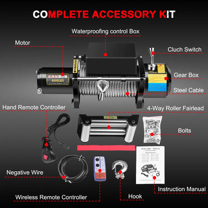 4X4Wavers Heavy Duty 8,000 lbs 12V Electric Offroad Winch with wireless remote - Steel rope - 4X4 WAVERS