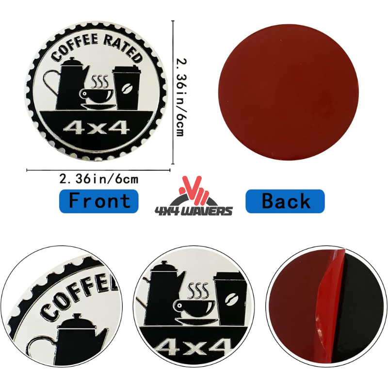 4x4wavers Offroad 4X4 Rated Aluminum Badge Decal, 4X4 3D Emblem - Coffee Rated Style Design - 4X4 WAVERS