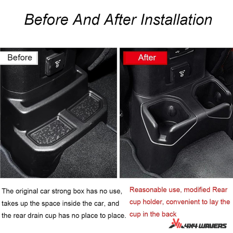 4x4wavers Rear Cups Holder, Floor Console Mounted for dual drinks - 4X4 WAVERS