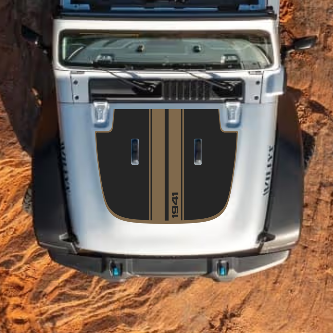 CARCODE Hood Decal/Sticker - Stripe Style Kit – for JL/JLU/JT/4XE Sahara Hood – Made in Canada - 4X4 WAVERS