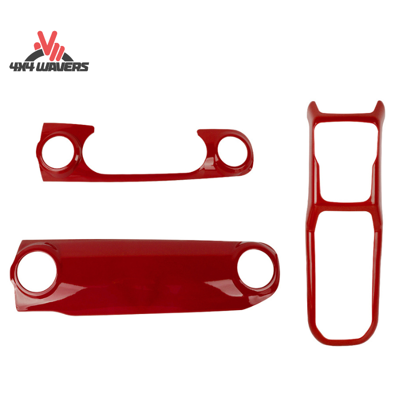 4x4wavers Interior Center Console Dashboard Panel Covers Kit (3 Parts) Red - 4X4 WAVERS