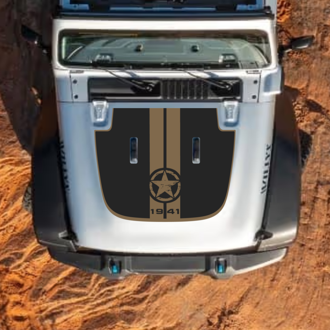 CARCODE Hood Decal/Sticker - Star Stripe Style Kit – for JL/JLU/JT/4XE Sahara Hood – Made in Canada - 4X4 WAVERS