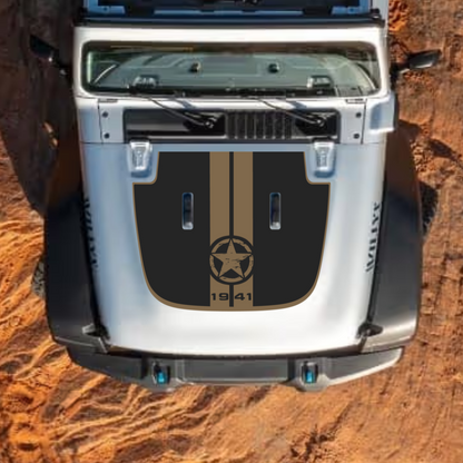 CARCODE Hood Decal/Sticker - Star Stripe Style Kit – for JL/JLU/JT/4XE Sahara Hood – Made in Canada - 4X4 WAVERS