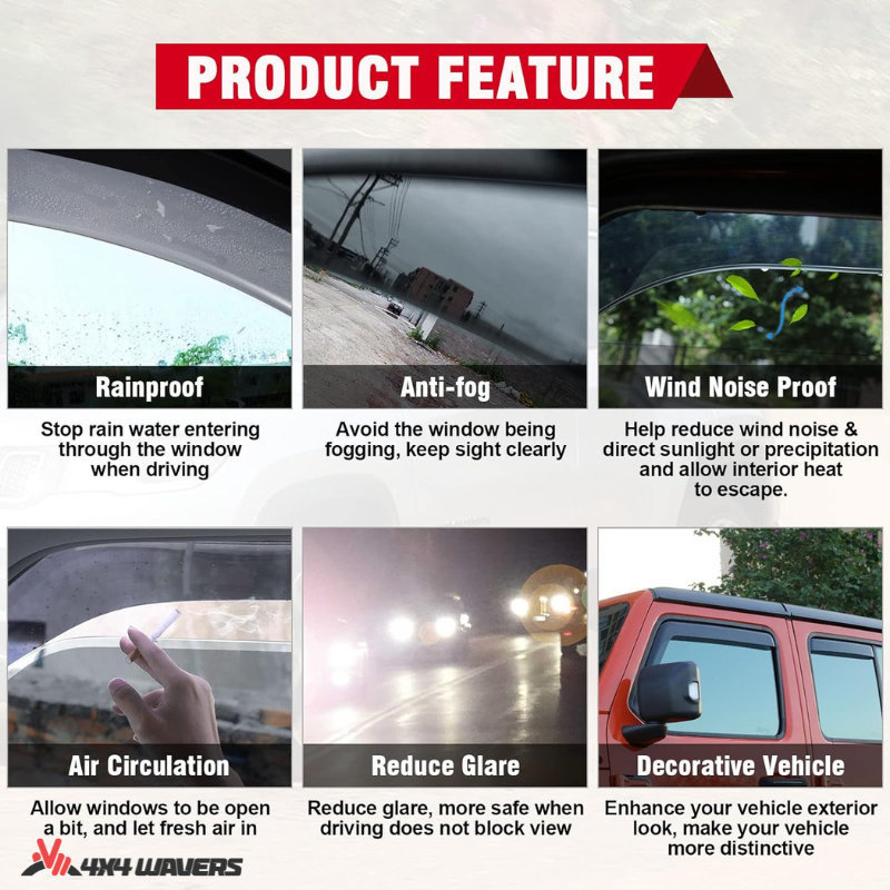 4x4wavers Side Window in-Channel Rain Guards &amp; Sun Visor - 4X4 WAVERS