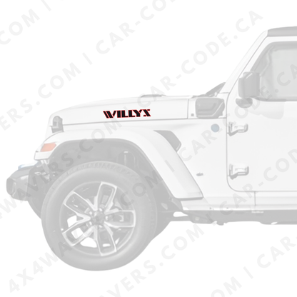 4x4wavers Willys Style Decal Sticker Kit for Hood Sides – Vinyl Car Decals for Jeep Wrangler Models – 2x Willys Decals – Made in Canada - 4X4 WAVERS