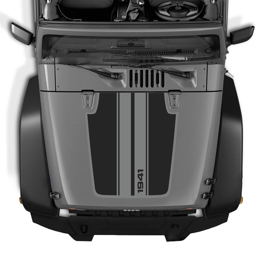 Kit d'autocollants 4x4wavers pour capot JK STRIPE style 1941 – Autocollants en vinyle pour modèles Jeep Wrangler – Fabriqué au Canada