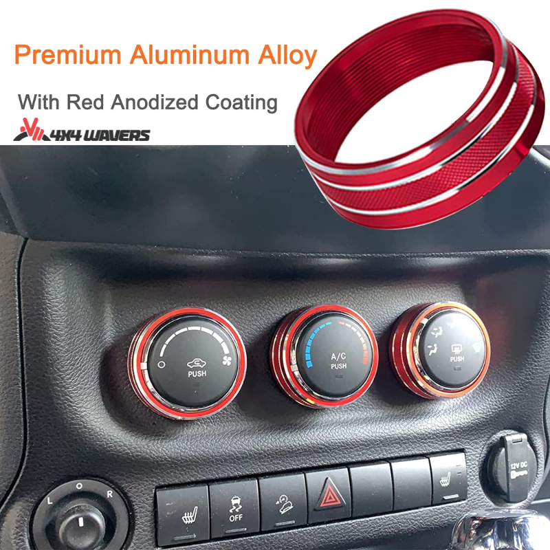 4x4wavers Dashboard Aluminum Air Conditioner Switch Knob Ring Trim Cover (Red) - 4X4 WAVERS