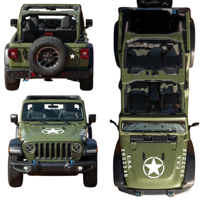 CARCODE Hood and Body Decal Kit - Military Star & Stencil - For Jeep Wrangler Models - White Vinyl
