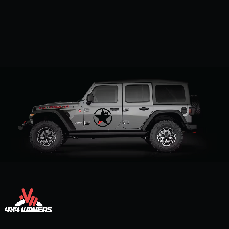 4x4wavers Canada Jeep Star Logo Sticker Decal Decoration for Side Door and Hood (2 Decals) - Offroad in Canada Style (Red Canada on Black) - 4X4 WAVERS