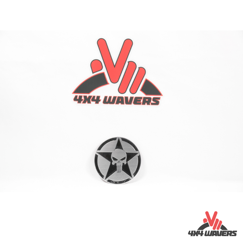 4x4wavers Offroad 4X4 Rated Aluminum Badge Decal, 4X4 3D Emblem - Skull Star Rated Style Black Design - 4X4 WAVERS